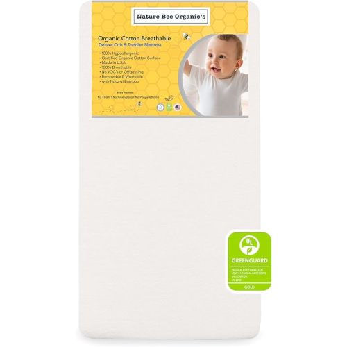 Nature Bee Organic's Deluxe Breathable Crib & Toddler Mattress I 100% Breathable I GreenGuard Gold Certified I 100% Hypoallergenic I 5" Crib Mattress