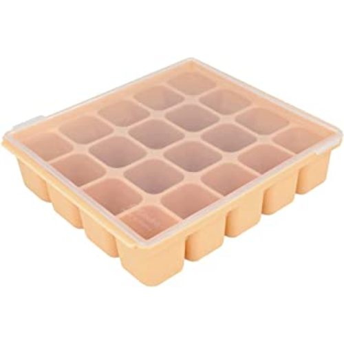 Silicone Freezer Tray, Baby Food Storage Cubes with Clip-On Lid, Freeze Baby Food, Soups, Purees, Ice, Easy and Safe Design, Made in Korea (20, Sand Beige)