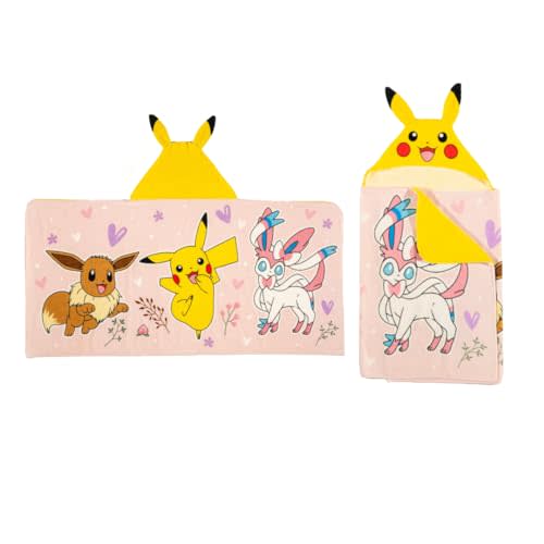 Pokemon Girl Anime Kids Super Soft Bath/Pool/Beach Soft Cotton Terry Hooded Towel Wrap, 24 in x 50 in, (Officially Licensed Product) By Franco