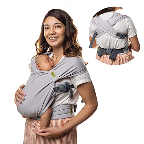 Boba Boba Bliss Hybrid Baby Carrier Newborn to Toddler - 2-in-1 Baby Wrap & Carrier - No-Tie Baby Sling - Certified Hip-Healthy - Soft & Stretchy - 7-35 lbs (Gray)