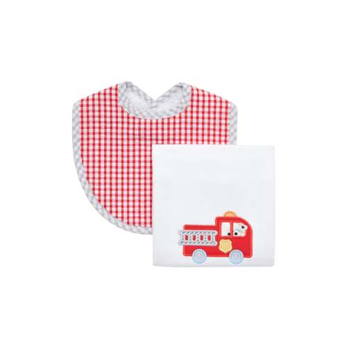 Fire Truck Basic Bib & Burp Boxed Set