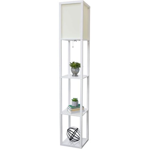 Simple Designs LF1014-WHT-2PK Three Shelf Etagere Organizer Storage Floor Lamp 2 Pack Set with White Linen Shade for Living Room, Bedroom, Office, Hallway, White