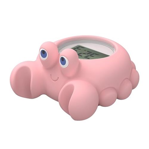 Baby Bath Thermometer with LED Display and Temperature Warning, Digital Room Thermometer & Fahrenheit Water Temperature Thermometer, Infant Bath Toys Floating Toy Safety Thermometer for Kids Newborn - Pink