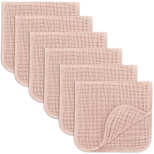 Comfy Cubs Muslin Burp Cloths 20" x 10", Pack of 6 - Large, 6-Layer, Ultra Absorbent 100% Cotton for Baby Drool and Messes - Soft, Safe & Gentle Baby Burp Cloths Set for Boys & Girls - Blush
