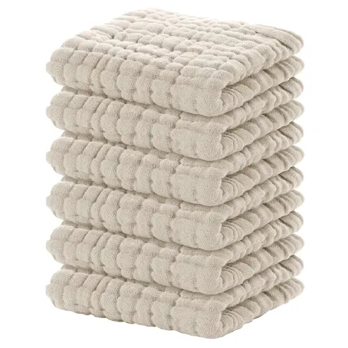 Yoofoss Muslin Baby Washcloths 100% Cotton Face Towels 6 Pack Wash Cloths for Baby 12x12in Soft and Absorbent Baby Wipes (Apricot)