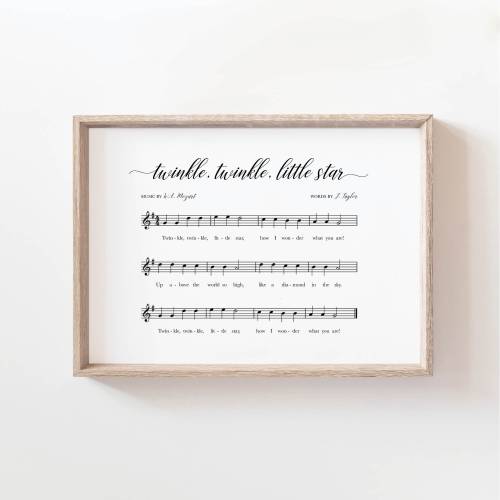 Twinkle Twinkle Little Star Sheet Music, Sheet Music Art, Music Art Print, Vintage Nursery Room, Children&#39;s Lullaby Art, Music Room Art