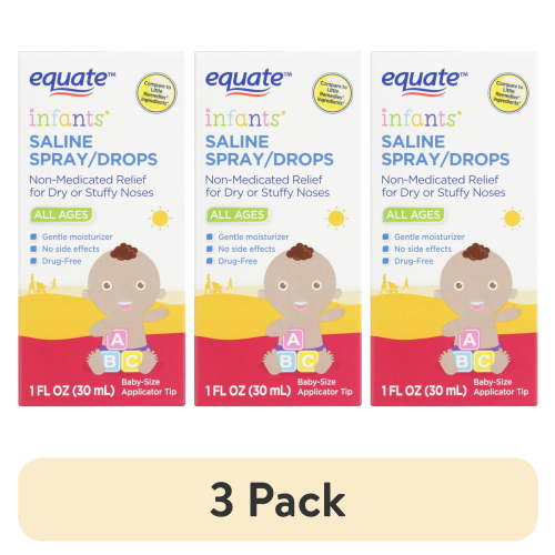 (3 pack) Equate Infants' Saline Spray/Drops, Non Medicated, All Ages, 1 fl oz, Compare to Little Remedies® Ingredients