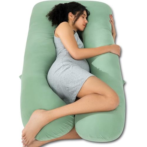 QUEEN ROSE Cooling Pregnancy Pillows, U Shaped Full Body Maternity Pillow for Pregnant Support, Rayon Derived from Bamboo, Buttery Soft, Super Breathable for Hot Sleeper, Green
