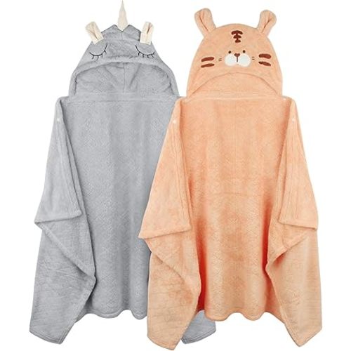 Toddler Bath Towel Baby Bath Towels Hooded Kids Towels for Boy Girl 0-5 Year, 2-Pack Thick Absorbent Toddler Towels Hooded Baby Towels with Hood, Large 50''x32'' Baby Hooded Towel for Kids Bath Towel