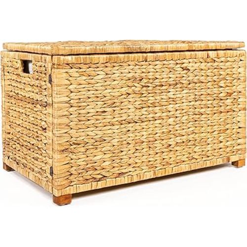 happimess HPM9005A Anada Wicker Weave 30" Storage Trunk, Wooden Frame/Water Hyacinth, Farmhouse, Transitional, Coastal, Rustic for Office, Dorm Room, Living-Room, Bedroom, Dining-Room, Natural