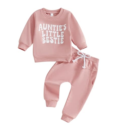 Aunties Bestie Baby Clothes Gender Neutral Baby Boy Girl Long Sleeve Sweatshirt Pullover Pant Fall Solid Color Outfit