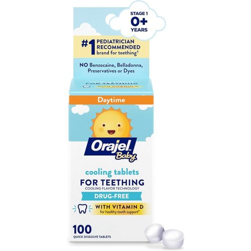 Orajel Baby Cooling Tablets for Teething with Vitamin D, 100 Quick Dissolve Tablets,White