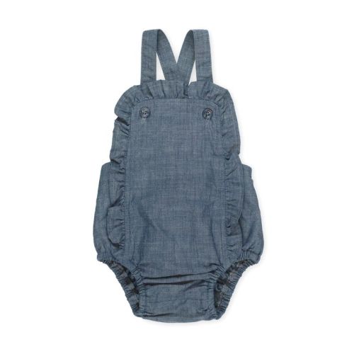 Hope & Henry Baby Ruffle Sunsuit (blue Chambray Ruffle, 3-6 Months)