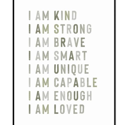 Positive Affirmations, Classroom Wall Art, Green Nursery Wall Decor Neutral, Educational Posters, Kids Room Decor, Inspirational Quotes, Playroom Decor, Boys Room Decor (11X14 INCH + Framed)