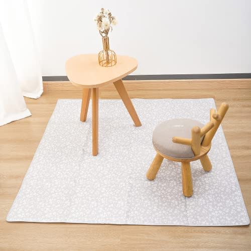 HappyFlute Splat Mat for Under High Chair/Art/Crafts/Playtime,Waterproof and Washable Splat Mat for Baby Feeding Supplies,43'x43' Square(Flowering Straw)