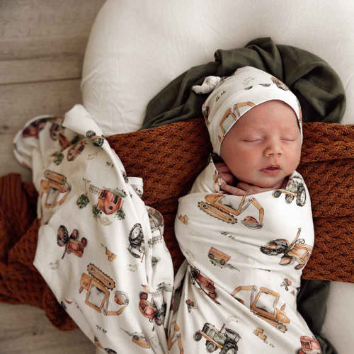 Diggers Organic Jersey Wrap & Beanie Set | Snuggle Hunny