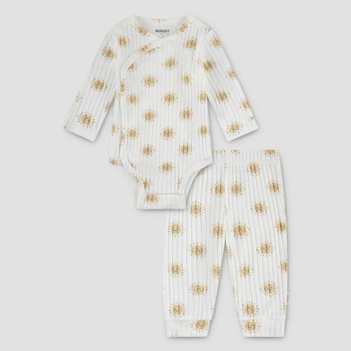 Huggies Baby Long Sleeve Suns Bodysuit & Pants Set - Yellow Newborn: Organic Cotton Knit, Crotch Snap, Pull-on Pants