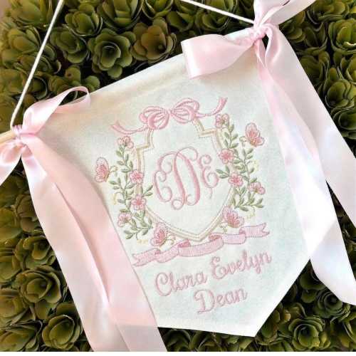 Custom Baby Banner For Hospital Door Sign & Nursery, Monogram Baby Announcement Banner, Embroidered Baby Name Banner for Baby Shower Gift