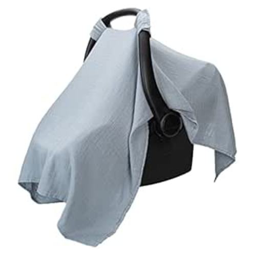 Comfy Cubs Baby Car Seat Cover - Soft, Breathable Bamboo Rayon and Muslin Cotton Blend - Lightweight Canopy for Sun, Bug, and Comfort Protection - Large Size Infant Seat Cover in Pacific Blue Design