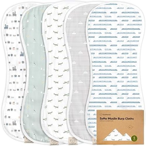 5-Pack Muslin Burp Cloths for Baby Boys and Girls - Super Absorbent Baby Burp Cloth, Viscose Derived from Bamboo Cotton Baby Washcloths, Burp Rags, Large Neutral Burp Clothes for Newborn (Vessels)