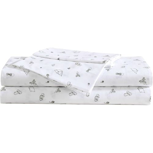 Eddie Bauer - Sheet Set, Luxurious Cotton Percale Bedding with Matching Pillowcase, Crisp & Cool, Fully Elasticized (Camp Green, Twin)