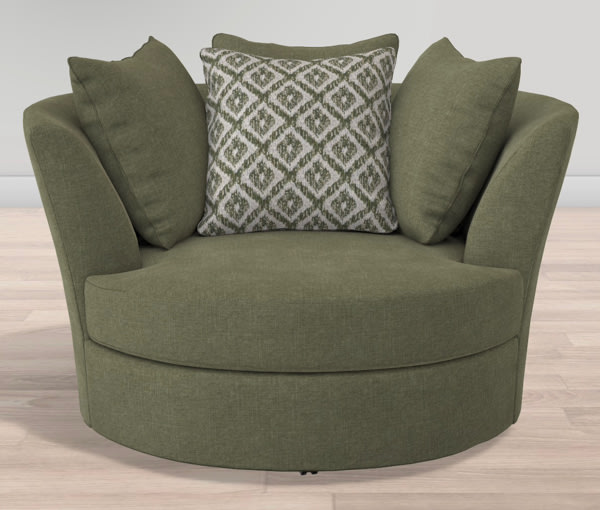Mellow Fog 59" Swivel Oversized Cuddler Chair- Body Calvin Olive. Pillow - wisting moss