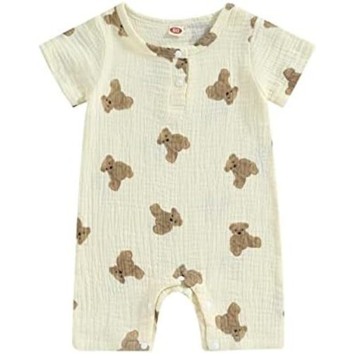 BULINGNA Newborn Infant Baby Boy Girl Summer Short Jumpsuit Short Sleeve Bear Print One Piece Romper Bodysuit Outfit