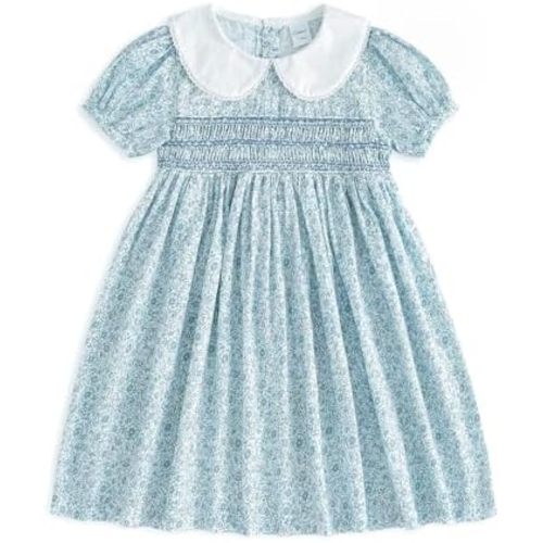 Curipeer Little Girls Summer Dress Floral Short Sleeve Cotton Casual Outfits Beach Dress 2-8Y