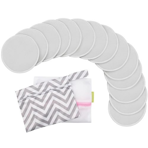 Reusable Nursing Pads for Breastfeeding, 14-Pack - 4-Layers Viscose Derived from Bamboo Nursing Pads, Breastfeeding Pads, Washable Breast Pads, Absorbent Maternity Pads,Nipple Pads (Cool Gray,L 4.8")
