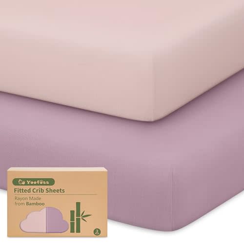 Yoofoss Baby Crib Sheets Viscose Derived from Bamboo, 2 Pack Fitted Crib Sheet for Girls Boys, Soft and Breathable Toddler Bed Sheets for Standard Crib and Toddler Mattress 52x28in