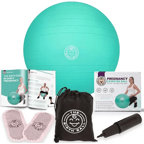 Birthing Ball for Pregnancy & Labor - 18 Page Pregnancy Ball Exercises Guide by Trimester - Non Slip Socks - How to Dilate, Induce, & Reposition Baby for Mom