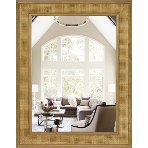 WallBeyond Rattan Wall Mirror Rectangle, 22 X 28 inch Rattan Mirror with Wooden Framed for Wall Decor Bathroom, Living Room, Entryway, Farmhouse, Bedroom
