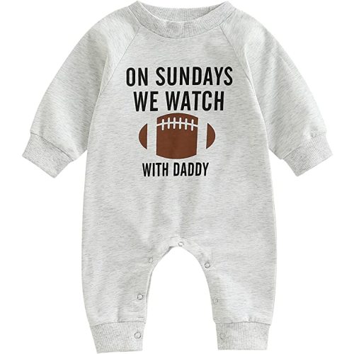Honganda Infant Baby Boys Girls Football Season Jumpsuit Watch Football with Daddy Funny Romper Playsuit Sweatshirt - With Daddy - 6-12 Months