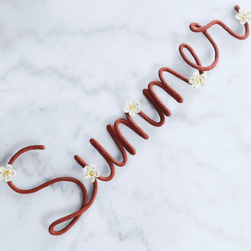 Personalized Floral Knit Name Sign - Custom Wire Nursery Sign - Flower Word Sign - Cursive Yarn Rope Name Decor