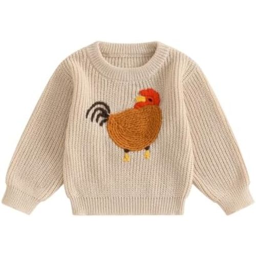Toddler Baby Girl Boy Knit Sweater Rooster Embroidery Western Country Sweatshirt Oversized Tops Fall Winter Clothes