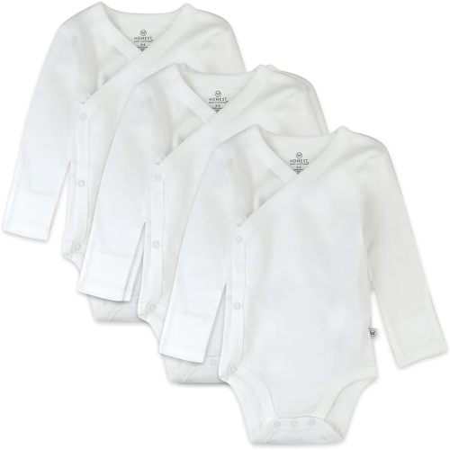 HonestBaby Baby Long Sleeve Side-Snap Organic Cotton Kimono Bodysuits (3 Pack) - Newborn - Honestly Pure White