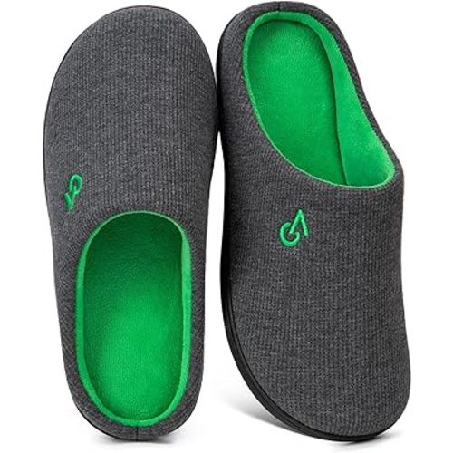 VeraCosy Men's Two-Tone Memory Foam House Slippers Indoor Outdoor Durable Rubber Sole