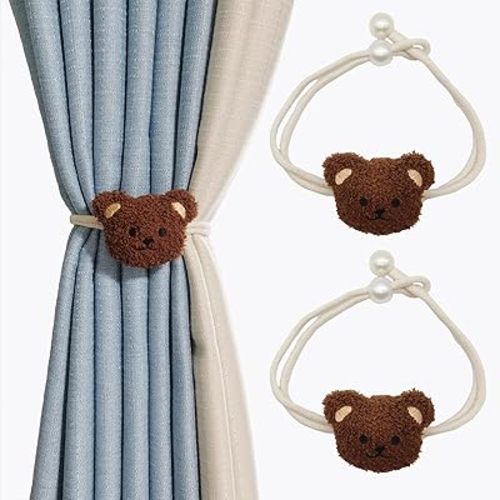 Cute Curtain Ties Back Cartoon Bear Tie Backs for Curtains 2Pcs Curtain Ties for Drapes Nursery Curtain Tiebacks Window Treatment Holdbacks(Brown)