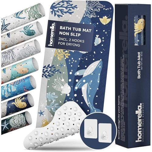 Bathtub Mat Non Slip Anti Mold for Kids 40x16 - homerella® Bath Mat for Tub, BPA Free, Incl. 2 Hooks, Washable Shower Mat Non Slip Anti Mold, Shower Mats for Inside Shower, EU Certified