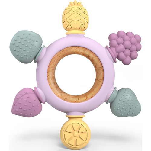 GJZZ Baby Teething Toys 6-12 Months, Montessori Sensory Toys, Baby Bath Toys, Fruit Baby Teether Toys, Toddlers Toys 0-3 6-12 Months, for Infants &New Borns, Boy Girl Gifts for Christmas - Light Colour