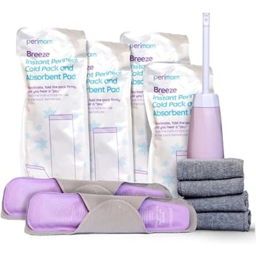 Perimom Postpartum Recovery Essentials Kit – Instant Ice Packs, Reusable Hot & Cold Packs, Multipurpose Peri Bottle, and Disposable Boy Shorts for Comfortable Healing (11pc Gift Set)