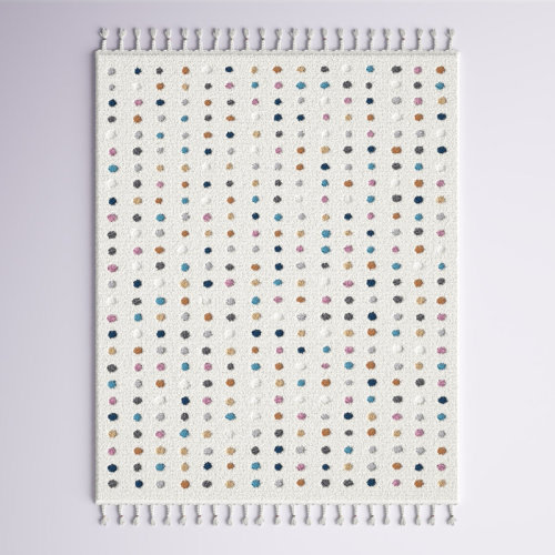 Mack & Milo™ Weishaar Polka Dot Tasseled Shag Kids Nursery Ivory Rug & Reviews | Wayfair