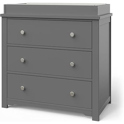 Child Craft Harmony 3 Drawer Dresser with Removable Changing Table Topper for Nursery or Bedroom, Plenty of Storage, Anti-Tip Kit Included to Prevent Tipping, Non-Toxic, Baby Safe Finish (Cool Gray)