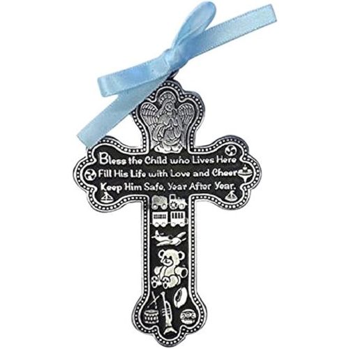 Cathedral Art CM6 Baby Boy Cross Crib Medal, 3-Inch High, 0.20" x 2.25", Multi