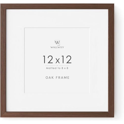 12x12 Wood Frame, Natural Oak 12x12 Picture Frames with Mat to 8x8(Openning Size is 7.6x7.6), (Walnut Set of 1)