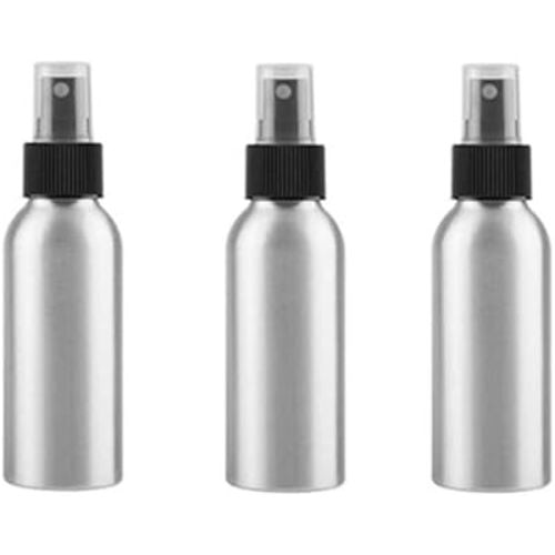3 Pcs Aluminum Fine Mist Spray Bottle with Black Pump Sprayer Empty Sample Atomizer Containers for Essential Oils Perfume Aromatherapy Makeup Water size 100ml/3.4oz