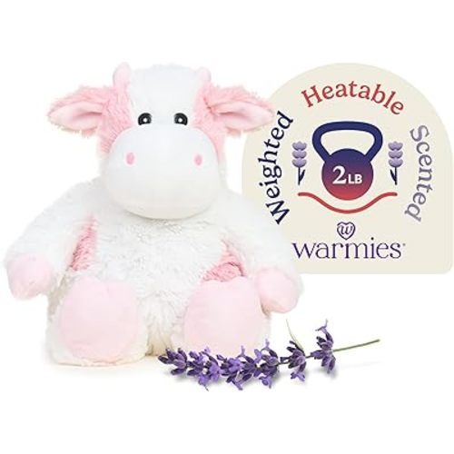 warmies Microwavable & Weighted Stuffed Animals, Strawberry Cow - Heated Stuffed Animal Plushie for Warmth & Comfort - Cute Soft Plush Toys for Adults & Children (Boys, Girls, Babies & Toddlers)