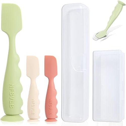 Baby Diaper Cream Spatula with Case,1 Large 2 Mini Diaper Spatula with 2 Case,Butt Spatula Baby Diaper Cream Applicator, Soft Butt Paste Spatula Diaper Rash Spatula with Case Green Red Beige