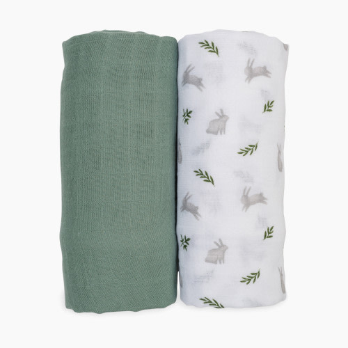 Lulujo Muslin Swaddles (2 Pack) - Bunnes/ Fern, 2