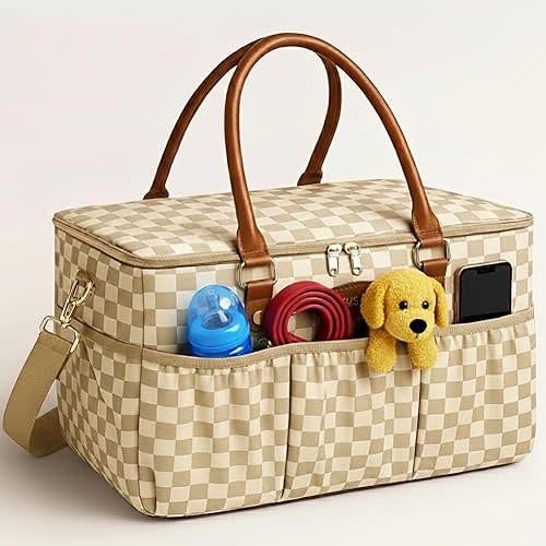 DOKUS & CO Luxe Diaper Tote, Extra-Large Collapsible Baby Caddy for Home, Travel & Car, Giftable Hospital-Ready Diaper Bag